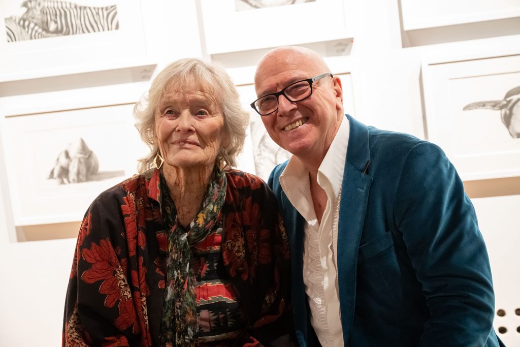 Dame Virginia McKenna and Gary Hodges at the Drawn From the Heart exhibition